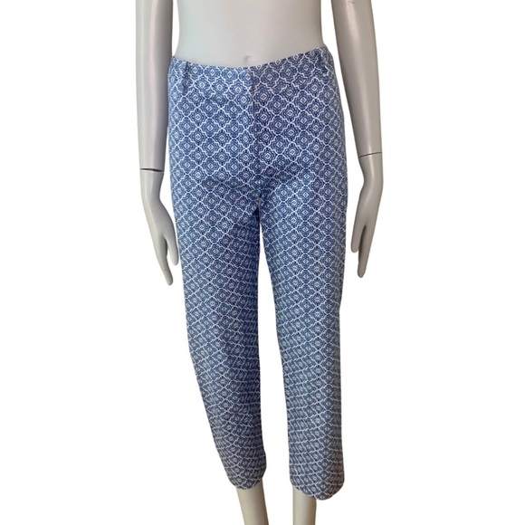 PURE COLLECTION Geo Print Cotton Capri Pants Blue and White - Picture 3 of 16